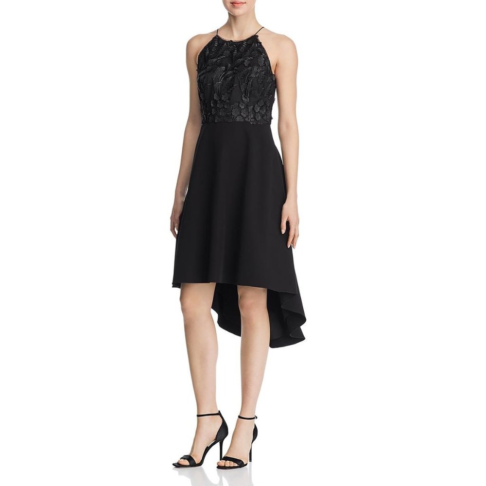 AIDAN BY AIDAN MATTOX FLORAL APPLIQUE HIGH LOW SLEEVELESS EVENING DRESS